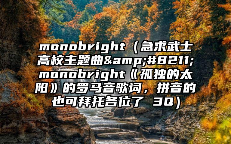 monobright（急求武士高校主题曲&#8211;monobright《孤独的太阳》的罗马音歌词，拼音的也可拜托各位了 3Q）